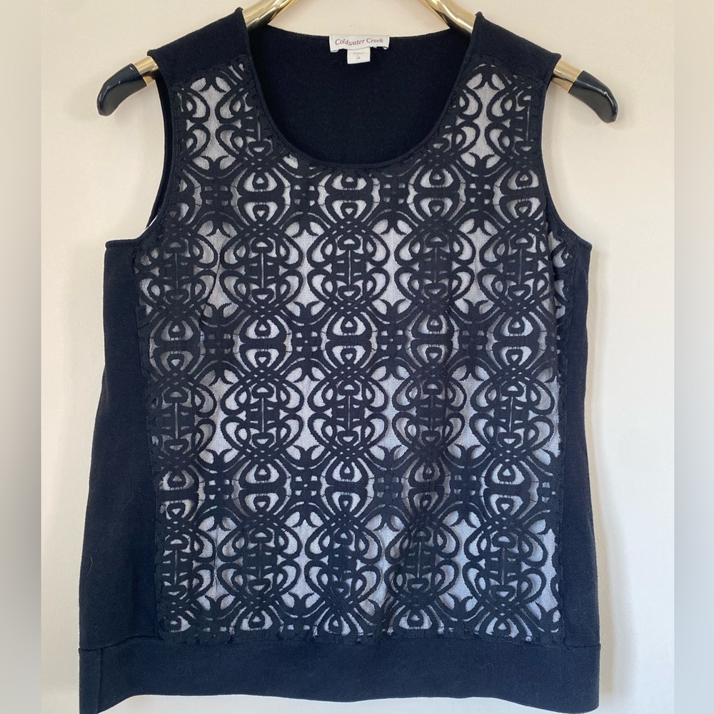 Coldwater Creek Black and White Lace Overlay Fitted Tank Top